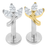 Titanium Internally Threaded Labrets 1.2mm - Marquise Iris Leaf