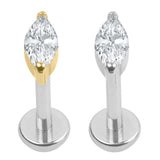 Titanium Internally Threaded Labrets 1.2mm - Single Jewelled Marquise
