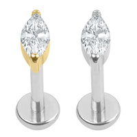 Titanium Internally Threaded Labrets 1.2mm - Single Jewelled Marquise