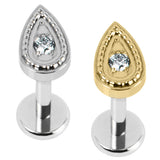 Titanium Internally Threaded Labrets 1.2mm - Jewelled Persian Teardrop