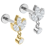 Titanium Internally Threaded Labrets 1.2mm - Marquise Ivy Leaves Trio and Solitaire Top