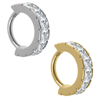 Titanium Pave Set CZ Square Edge Hinged Clicker Ring