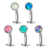 Titanium Threadless Floating Navel Bar with Bezel Set Opal Disk 1.6mm