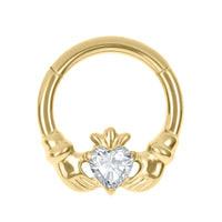 Titanium Jewelled Claddagh Hinged Clicker Ring