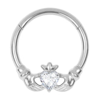 Titanium Jewelled Claddagh Hinged Clicker Ring