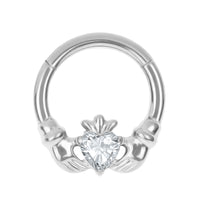 Titanium Jewelled Claddagh Hinged Clicker Ring