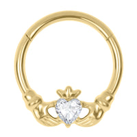 Titanium Jewelled Claddagh Hinged Clicker Ring