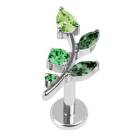 Titanium Internally Threaded Labrets 1.2mm - Claw Set Jewelled Leaf Vine