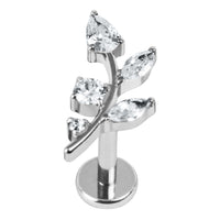 Titanium Internally Threaded Labrets 1.2mm - Claw Set Jewelled Leaf Vine