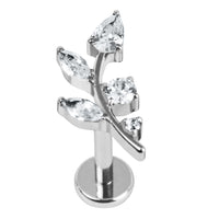 Titanium Internally Threaded Labrets 1.2mm - Claw Set Jewelled Leaf Vine