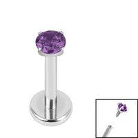 Titanium Internally Threaded Labrets 1.2mm - 2.5mm Titanium Claw Set Round CZ Jewel