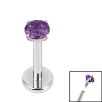 Titanium Internally Threaded Labrets 1.2mm - 3mm Titanium Claw Set Round CZ Jewel
