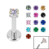 Titanium Internally Threaded Labrets 1.2mm - 2.5mm Titanium Claw Set Round CZ Jewel