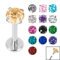 Titanium Internally Threaded Labrets 1.2mm - 4mm Titanium Claw Set Round CZ Jewel