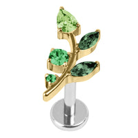 Titanium Internally Threaded Labrets 1.2mm - Claw Set Jewelled Leaf Vine