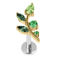 Titanium Internally Threaded Labrets 1.2mm - Claw Set Jewelled Leaf Vine