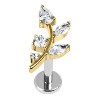 Titanium Internally Threaded Labrets 1.2mm - Claw Set Jewelled Leaf Vine