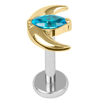 Titanium Internally Threaded Labrets 1.2mm - Jewelled Trekking Crescent Moon