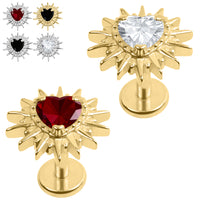 Gold Titanium Internally Threaded Labrets 1.2mm - Titanium Crowned Barbed Heart