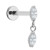 Titanium Internally Threaded Labrets 1.2mm - Titanium Double Marquise Gemini Drop