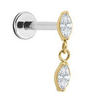 Titanium Internally Threaded Labrets 1.2mm - Titanium Double Marquise Gemini Drop