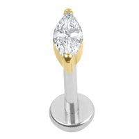 Titanium Internally Threaded Labrets 1.2mm - Single Jewelled Marquise