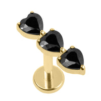 Gold Titanium Internally Threaded Labrets 1.2mm - 3 of Hearts