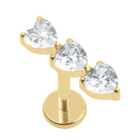 Gold Titanium Internally Threaded Labrets 1.2mm - 3 of Hearts