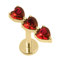 Gold Titanium Internally Threaded Labrets 1.2mm - 3 of Hearts