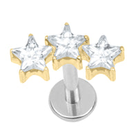 Titanium Internally Threaded Labrets 1.2mm - 3 Sisters Jewelled Stars