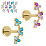 Gold Titanium Internally Threaded Labrets 1.2mm - Sakura Blossom Flower Curve