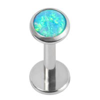 Titanium Internally Threaded Labrets 1.2mm - Bezel Set Opal Disk