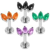 Titanium Internally Threaded Labrets 1.2mm - Titanium Claw Set 3 Stone Marquise Fan