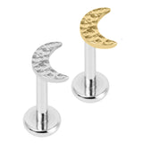 Titanium Internally Threaded Labrets 1.2mm - Hammered Crescent Moon