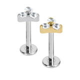 Titanium Threadless Labrets - Claw Set CZ Jewelled Trinity (Bend-fit)
