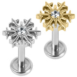 Titanium Internally Threaded Labrets 1.2mm - Claw Set Jewelled Snowflake