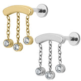 Titanium Internally Threaded Labrets 1.2mm - 3 Jewel Chain Drop