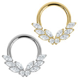 Titanium Claw Set Marquise Jewelled Laurel Wreath Hinged Clicker Ring