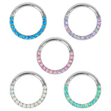 Titanium Pave Set Faux Opal Austin Eternity Hinged Clicker Ring