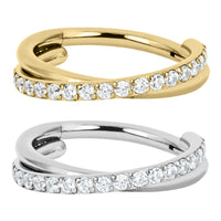 Titanium Pave Set Jewelled Crossover Hinged Clicker Ring