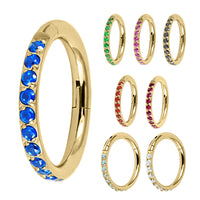 Gold Titanium 1.2mm Kai Pave Set Jewelled Edge Hinged Clicker Ring
