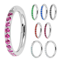 Titanium 1.2mm Kai Pave Set Jewelled Edge Hinged Clicker Ring