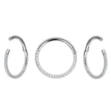 Titanium Pave Set 3 Sided Jewelled Hinged Clicker Ring