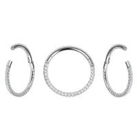Titanium Pave Set 3 Sided Jewelled Hinged Clicker Ring