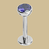 Titanium Threadless Labrets - Titanium (Bend/Push fit) Bezel Set Jewelled Balls 1.2mm Gauge