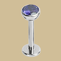 Titanium Threadless Labrets - Titanium (Bend/Push fit) Bezel Set Jewelled Balls 1.2mm Gauge