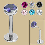 Titanium Threadless Labrets - Titanium (Bend/Push fit) Bezel Set Jewelled Balls 1.2mm Gauge