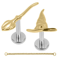 Titanium Internal Thread Labrets 1.2mm - Spellcaster VS Witch's Broomstick Halloween Chain Pack
