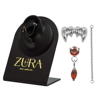 Titanium Internal Thread Labrets 1.2mm - Vampire Fangs VS Jewelled Solitaire with Marquise Drop Halloween Chain Pack
