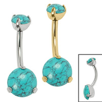 Belly Bar - Titanium Internal Thread Claw Set Double Turquoise